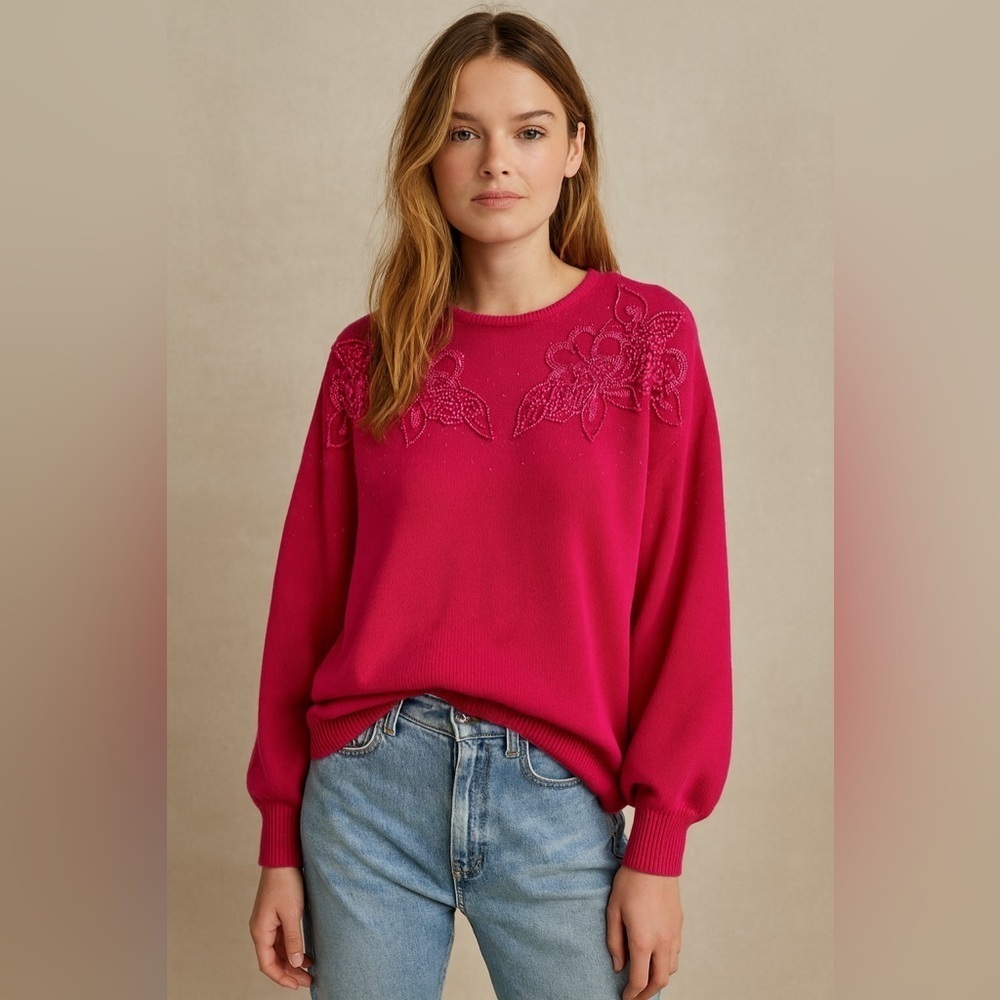 Vintage Sweater late 80s- 90s beaded and embroidered